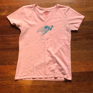 Life is Good pink turtle tee